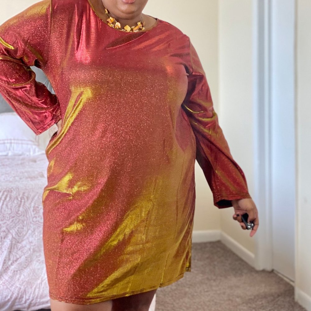 Plus Sparkly Glitter Long Sleeve Tunic Dress